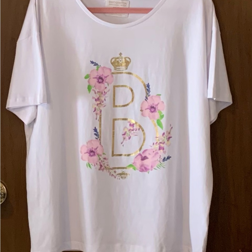 Bridgerton Gold Initial “B” with Crown and Floral Graphic Tee